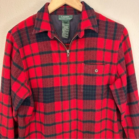 Ralph Lauren Women’s Red and Navy 100% Lambswool Zippered Shirt - Picture 2 of 5